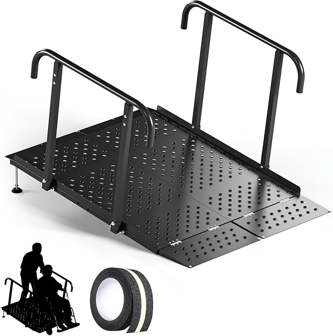 49.2" Folding Wheelchair Ramp with Handrails, 770LB Heavy Duty Portable Wheelchair Ramp for Steps, Adjustable Height 1"-7.28", Extra Wide Handicap Ramp for Home, Mobility Scooter & Doorway Access
