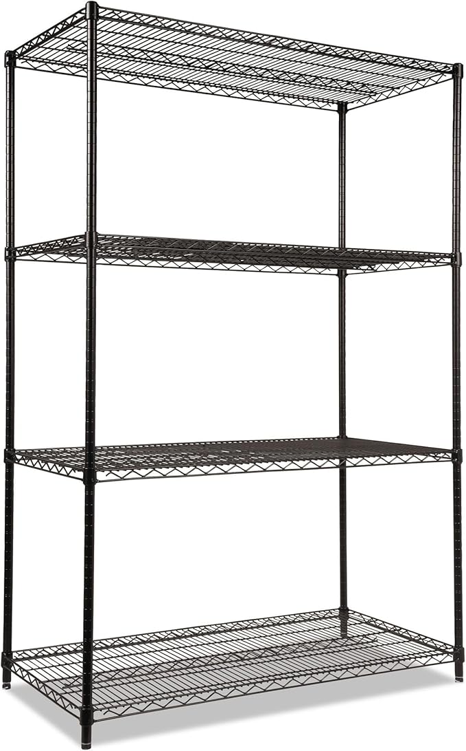 Alera ALE Industrial Heavy-Duty Wire Shelving Starter Kit, 4-Shelf, 48w x 24d x 72h, Black