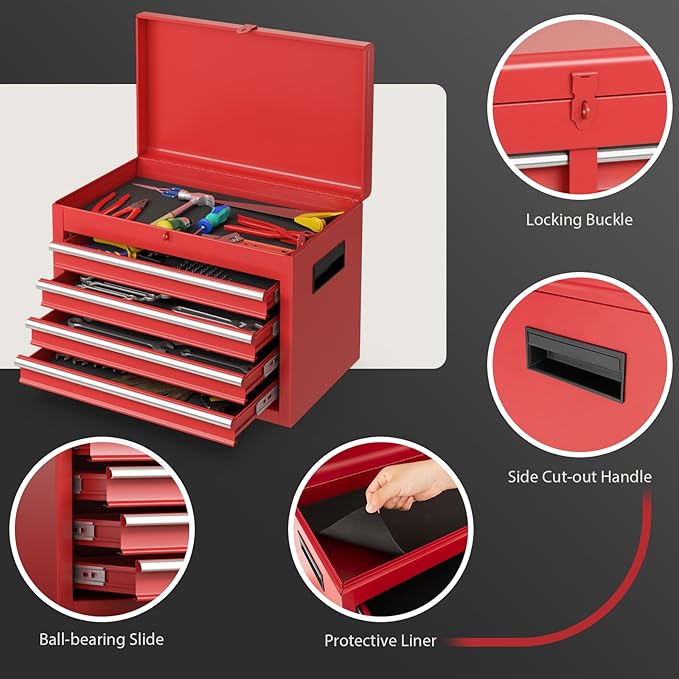Goplus Tool Chest, 5 Drawers Rolling Tool Cabinet with Detachable Top Toolbox, Universal Lockable Wheels, Lock Bar, Protective Liner & Tool Rack, Metal Tool Storage Cart, Tool Box for Garage Workshop