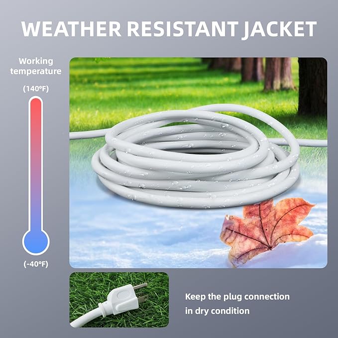 EP 50 Ft Outdoor Extension Cord - 16/3 SJTW White Electrical Cable with 3 Prong Grounded Plug, UL Listed