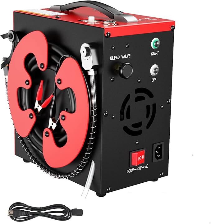GX PUMP GX-E-CS3-I Portable PCP Air Compressor, Built-in Home Converter, Auto-Stop, Oil-Free, Built-in Water-Oil Separator Filter, Powered by 12V DC or Home 110V AC, 4500Psi/30Mpa