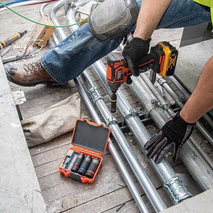 Klein Tools 66014 2-in-1 Impact Socket with 12-Point Deep Sockets, Coaxial Spring Loaded in 7/8- and 11/16-Inch Sizes