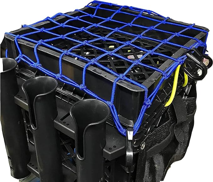 Small Cargo Net 15"x15" Stretches to 30"x30" with Thicken Hooks | Natural Latex Core, Tight 2”x2” Mesh Heavy Duty Bungee Net for Motorcycle Helmet, Bike, ATV, UTV, Luggage