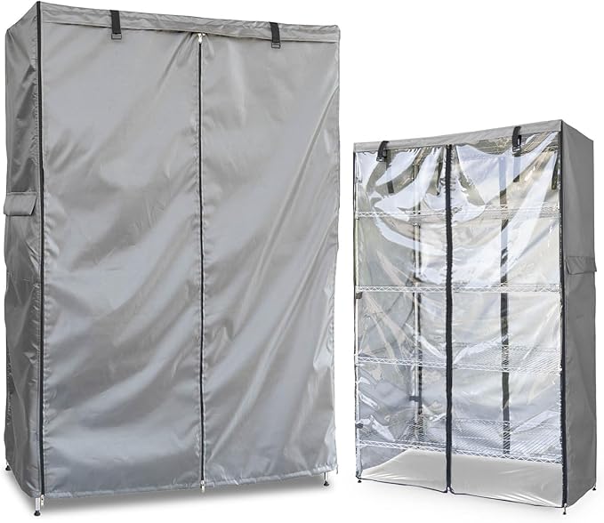 okcool Waterproof Shelf Cover, Wire Shelf Cover with Zipper & Clear View Panel (Grey,36" Wx16 Dx72.5 H Shelves)