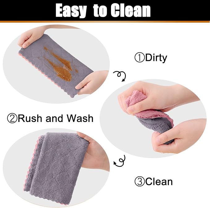 Mordimy 18 Pack Kitchen Cloths Dish Towels (10" x 10", Grey & Pink), Super Soft and Absorbent Dish Cloths, Coral Velvet Microfiber Cleaning Cloth, Nonstick Oil Fast Dry Dishcloths