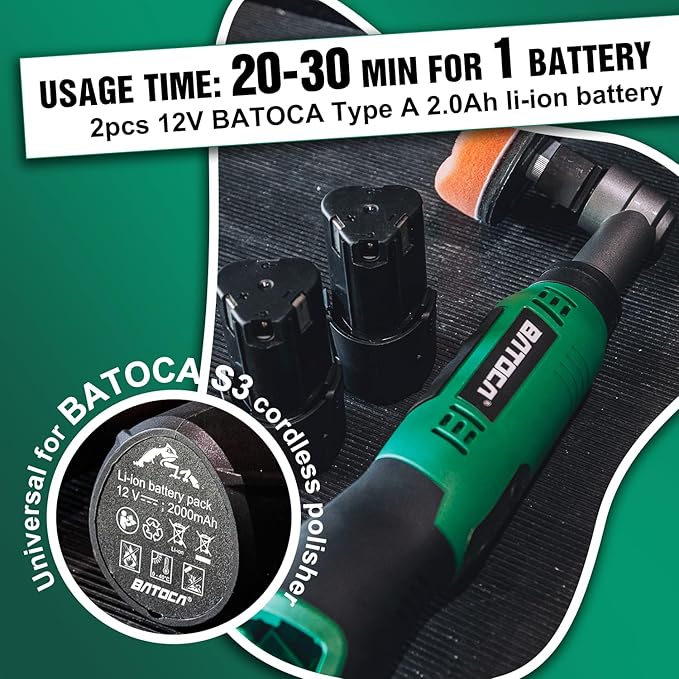 BATOCA S6 Micro Cordless Polisher for Car Detailing, 2x2.0Ah Batteries, 0mm Rotary Buffer, 12mm Dual Action Polisher 1 and 3 Inch with 6 Speeds 1000-5000 RPM for Car Polishing, Sanding Motorcycle