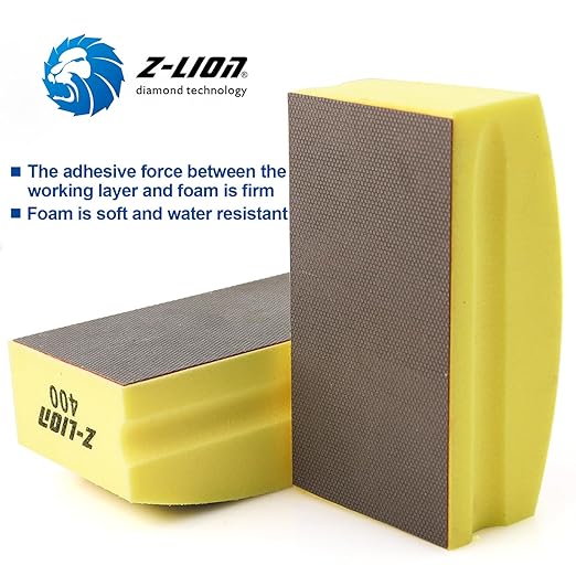 Z-lion Electroplated Diamond Polishing Hand Pads Arc Shape Back Grits 400 for Glass Stone Granite Marble Concrete-Set of 4 Pcs
