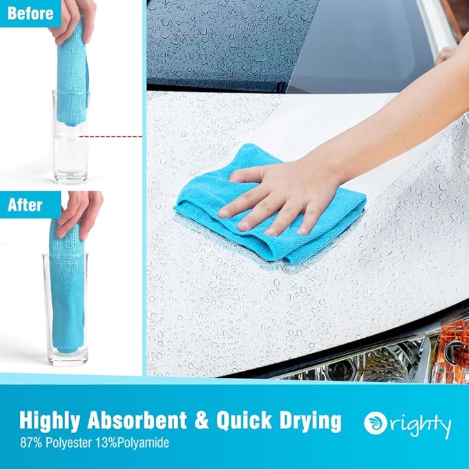 Orighty Microfiber Cleaning Cloth Pack of 24, Microfiber Towels for Cars, Highly Absorbent Car Cleaning Supplies, Lint Free Cloths Clean Rags for Car Care, House, Kitchen, 12x11 inch, Multicolor