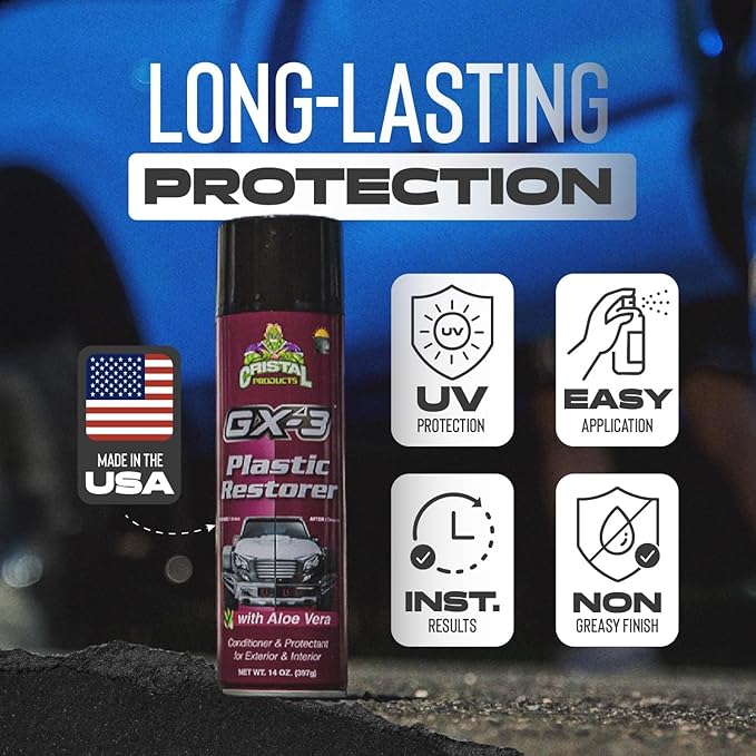 GX-3 Plastic Restorer – Black Plastic Restorer for Cars & Automotive Trim Restorer – Interior Car Cleaner & Exterior Faded Plastic, Vinyl & Rubber Renewer with Aloe Vera 3PK (8 fl oz)
