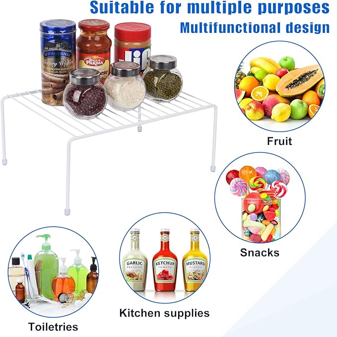 Medium (13.1 x 10.2 Inch) Cabinet Storage Shelf Rack, Shelves，Kitchen Counter and Cabinet Shelf, Storage Rack Organizer for Kitchen, Fridge, Cabinet, Bathroom Cupboard& Pantry (4, White)
