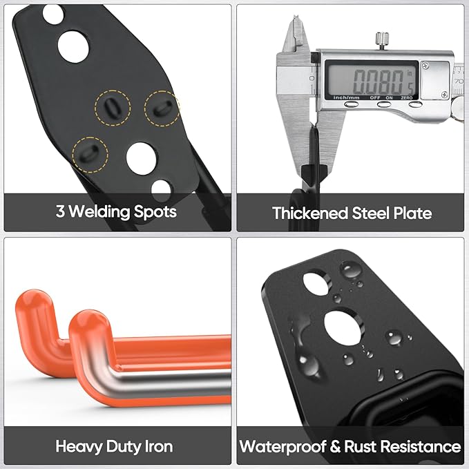 TICONN 2 Pack Heavy Duty Garage Hooks, Steel Utility Wall Storage Hooks, Wall Mount Hanger Organizer for Ladders, Bikes, Tools, Bulky Items (Large, Orange Square)