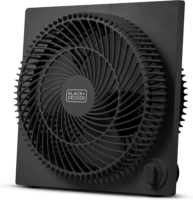BLACK+DECKER 9-Inch Frameless Box Fan, Freestanding Desk Fan with 3-Speed Settings, Portable Fan for Home Office or Garage, BFB09B, Black