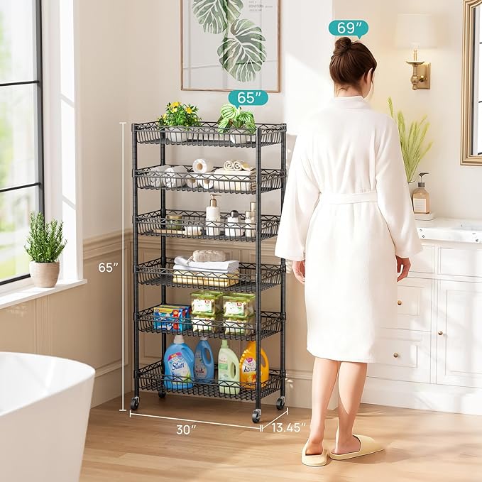 SINGAYE Shelf Closet Wire Shelving：Adjustable Metal Unit for Laundry Room Organization Bathroom Kitchen Home Storage with Wheels Pantry Rack Shelves