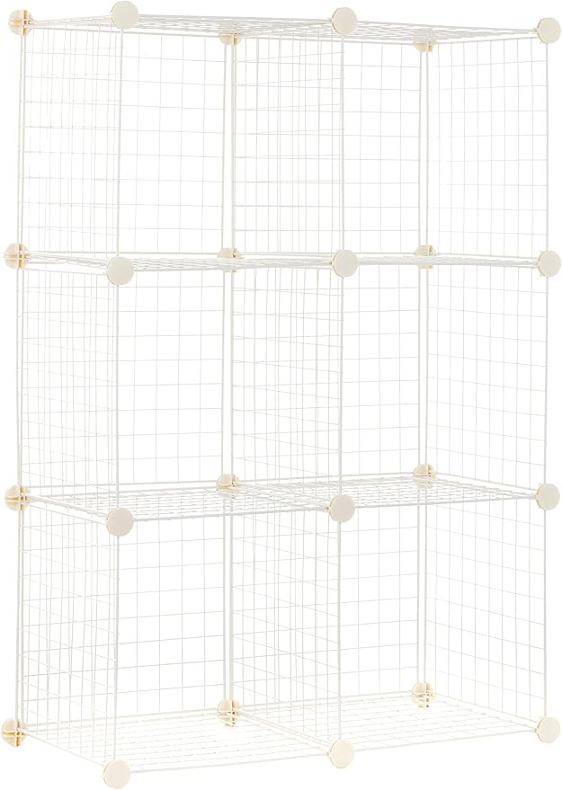 Amazon Basics 6 Cube Wire Grid Storage Organizer, Stackable Storage Cubes, Modular Closet Organizer Shelves, 14.6" D x 30.3" W x 44.8" H, White