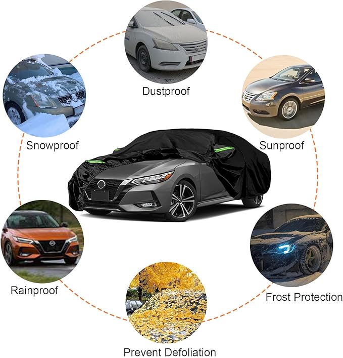 Waterproof Car Covers Replace for 1999-2025 Nissan Sentra, 6 Layers All Weather Custom-fit Car Cover with Zipper Door & Windproof Bands for Snow Rain Dust Hail Protection (Sentra)