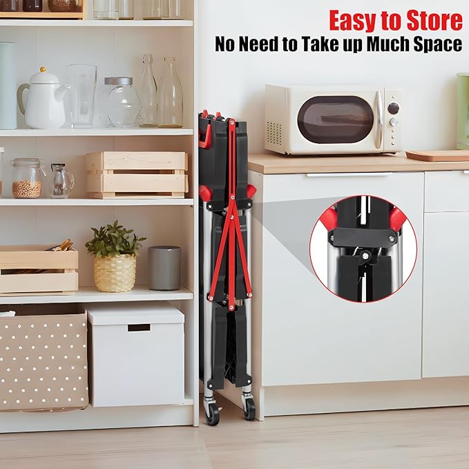 PioneerWorks Folding Utility Service Cart, Collapsible Cart with Wheels, 3 Tier Rolling Utility Cart, Folding Cart with Wheels Collapsible, Service Cart for Tool, Grocery, Bar, Garage, Kitchen, Office