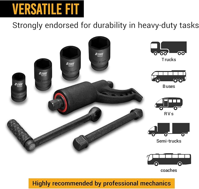 EWK 7-Piece 1" Drive Torque Multiplier Wrench Set, Heavy-Duty Lug Nut Remover with 21, 33, 38, 41mm Sockets for Semi Trucks, Buses, RVs, and Coaches