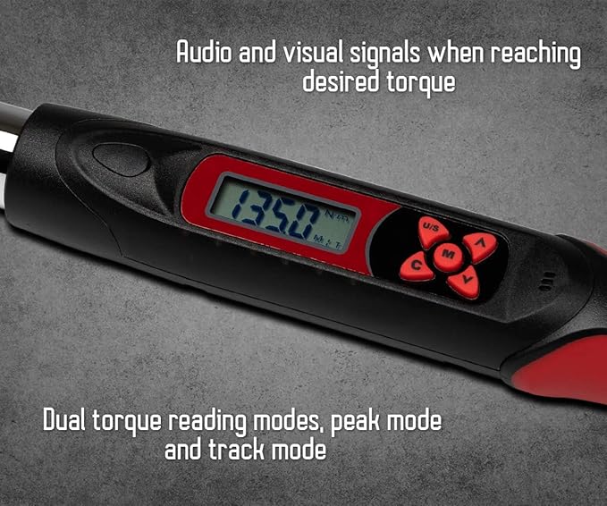 Tapha Tools Adjustable Digital Torque Wrench 5 - 99.5 ft-lbs (6.8 - 135 N-m) Torque Range, 5 - 30 mm Adjustable Jaw, LED and Buzzer Notification, Preset Memory, ISO 6789 Tested and Calibrated