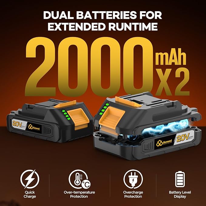 Cordless Drill Set/Driver, 20V Electric Power Drill With Battery And Charger, 40N Torque, 20+1 Settings, 2 Batteries,3/8-Inch Keyless Chuck, Driver Bits Kit, LED Light