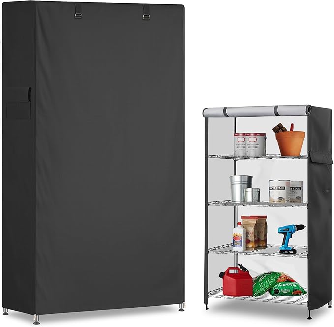 Storage Shelf Cover,Outdoor Heavy Duty 600D 60''W x 18''D x 72''H Dustproof Waterproof Shelf Covers for Wire Shelving,Storage Rack Cover with Zipper