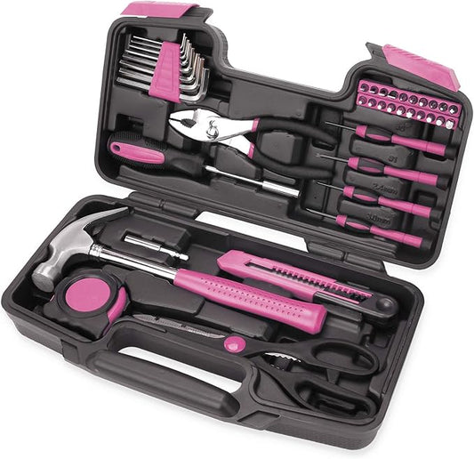 40-Piece All Purpose Household Pink Tool Kit for Girls, Ladies and Women - Includes All Essential Tools for Home, Garage, Office and College Dormitory Use