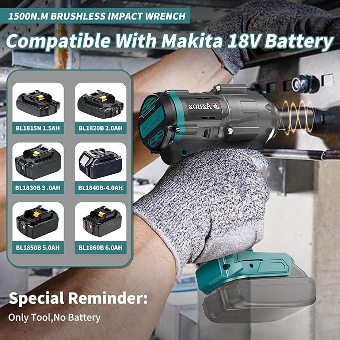 Cordless Impact Wrench 1/2 For Makita 18V Battery,1500Nm/1106FT-LBS Brushless Impact Driver,4-Speed Impact Drill Gun Tool 2100 RPM High Torque With 5 Sockets for Automotive/Motorcycle Repair