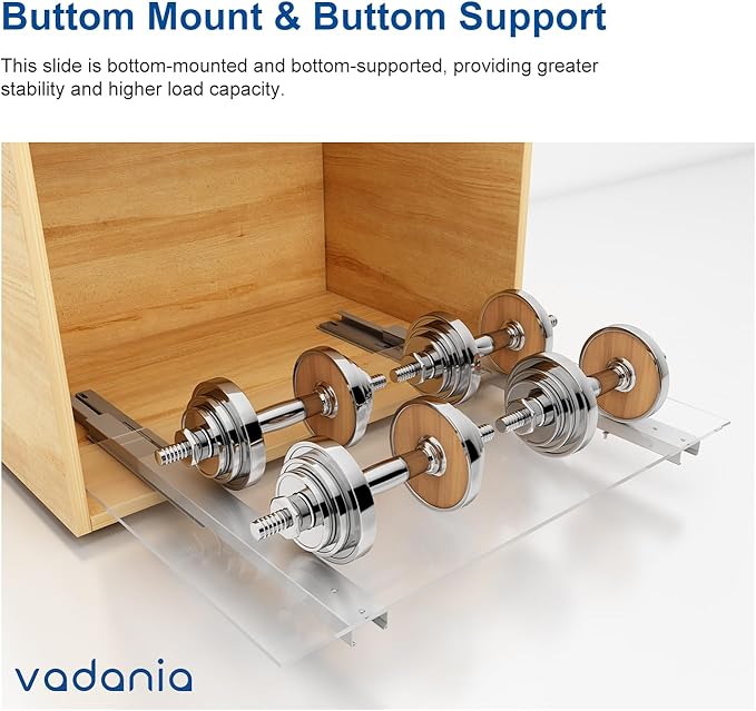 VADANIA 20" Undermount Drawer Slide, Soft Close, Bottom Mounted & Bottom Support, 88 lb Load Capacity, 3-Fold Full Extension, Invisible Drawer Slies,1 Pair(2-Pack)