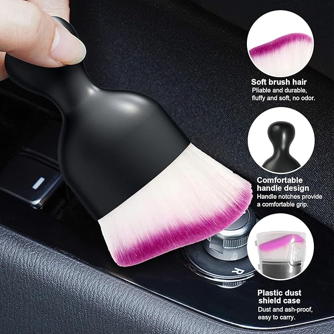 Ziciner Car Detailing Brush, Curved Soft Bristles Auto Removal Dust Collectors, Universal Vehicle Dashboard, Air Conditioner Vents etc Interior Cleaning Tool Accessories (Purple)