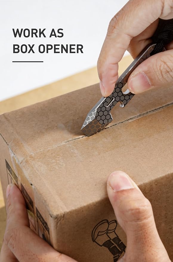 KEEPO LINK Titanium EDC Pry Bar Multitool, 4-in-1 Keychain Prybar Tool with Bottle Opener, Hex Wrench & 5cm Ruler, Ultra-Light Pocket Pry Tool for Everyday Carry & Outdoor, OLT03 (Honeycomb Silver)