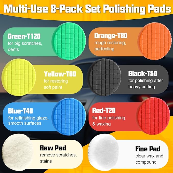 8 Pcs Buffing Polishing Pad, 6.5 Inch Buffing Pads, Compound Buffing Sponge Pads & Woolen Pads Cutting Polishing Pad Kit for Car Buffer Polisher