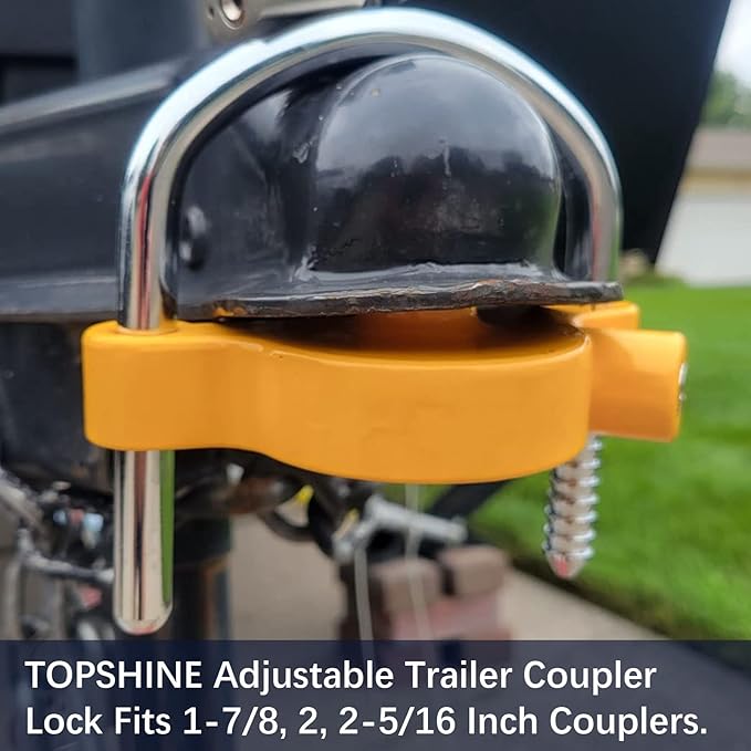 TOPSHINE Trailer Hitch Lock Universal Ball Tow Coupler Security Lock Anti-Theft Fits 1-7/8", 2", and 2-5/16" Couplers, Heavy Duty Steel for Towing Trailers Caravans, Yellow