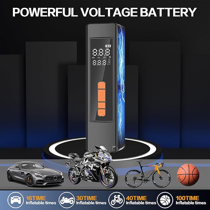 Tire Inflator Portable Air Compressor, 5X Faster Portable Air Compressor for Car Tires with Powerful Battery, 150PSI Cordless Air Pump with Digital Pressure Gauge for Cars, Bike, Motor, Balls,Tires