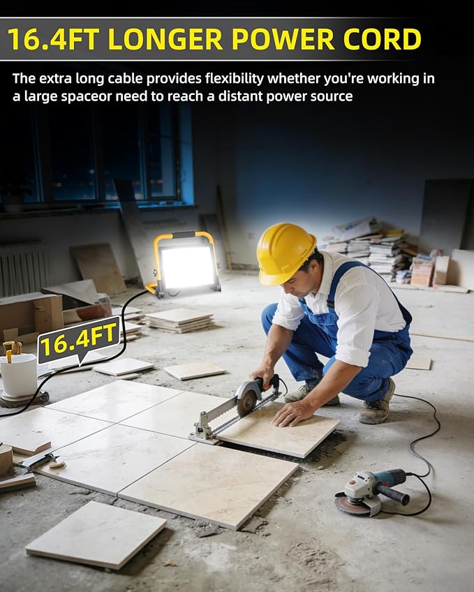 2 Pack 14400LM LED Work Light, 120W Flood Light with 16FT Cord & Switch, Portable Worklight with Stand, 5000K IP66 Waterproof Construction Lighting for Job Site Repairing Workshop Garage