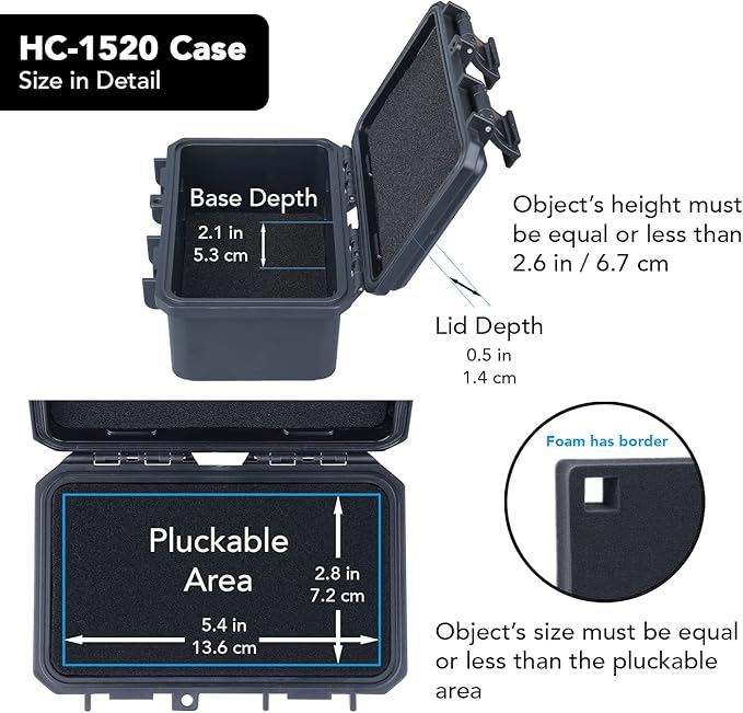 Lykus HC-1520 Mini Hard Case Dry Box with Foam Insert, Interior Size 5.8x3.3x2.7 in, IP66 Splash-Proof, Suitable for Cellphones, Tools, Small Devices and More