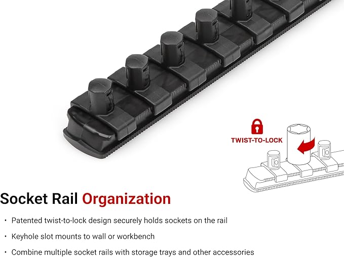 TEKTON 3/8 Inch Drive Shallow 6-Point Socket Set with Rail, 9-Piece (5/16 - 3/4 in.) | SHD91101