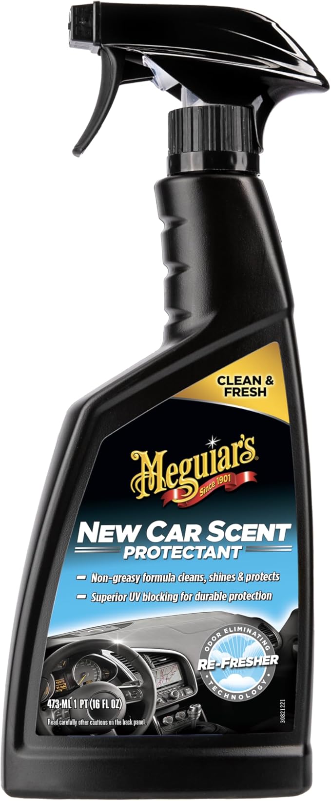 Meguiar's New Car Scent Protectant Spray, Car Interior Protectant Cleaner for Vinyl, Rubber, and Plastic, Offers UV Protection and Leaves a Rich, Satin Shine and a Pleasant New Car Smell, 16 Oz