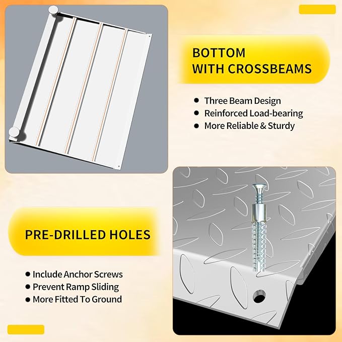 Height Adjustable Door ramp, Ramp for 3", 5.0" to 6.3" Rise Steps, Heavy Duty Front Door ramp for Elderly wheelchairs/Walkers/Scooters(27.6" L*37.4" W, Alloy Iron, 36LBs, Max 800LBs).