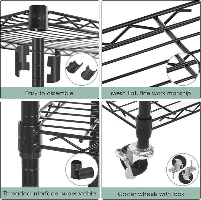 WDT Shelving Storage Units on Wheels Casters, Adjustable Heavy Duty Metal Shelf Wire Storage Rack for Home Office Garage Kitchen Bathroom Organization,36" Wx14 Dx57 H