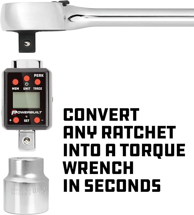 Powerbuilt 3/4-Inch Drive Digital Torque Adapter, 147.5-737.5 Ft-Lb and 200-1000 Nm, Alert Signals Torque Setting, Electronic Torque Wrench Converter with Digital Display, ±2% Accuracy - 940994