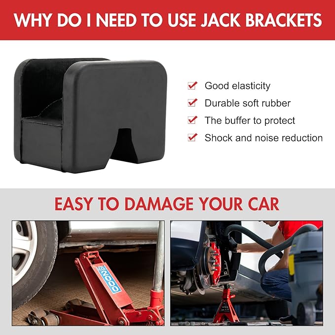 Toolly 4 Pack Jack Pad Adapter for Jack Stand, 2-3 Ton Universal Heavy Duty Rubber Slotted Frame Rail Pinch welds Protector Set