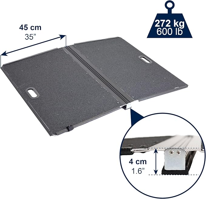 KMINA Folding Threshold Ramp (1.6 Inch Height), Wheelchair Ramp, Anti-Slip Surface, 600 lb Capacity, Portable Design with Handle and Holster