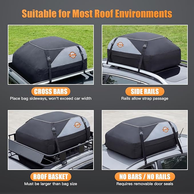 Sailnovo Car Rooftop Cargo Carrier Roof Bag 15 Cubic Feet Waterproof Car Top Carrier, Fits Most Vehicle with/Without Rack, Include Anti-Slip Mat,4 Reinforced Straps,4 Door Hooks