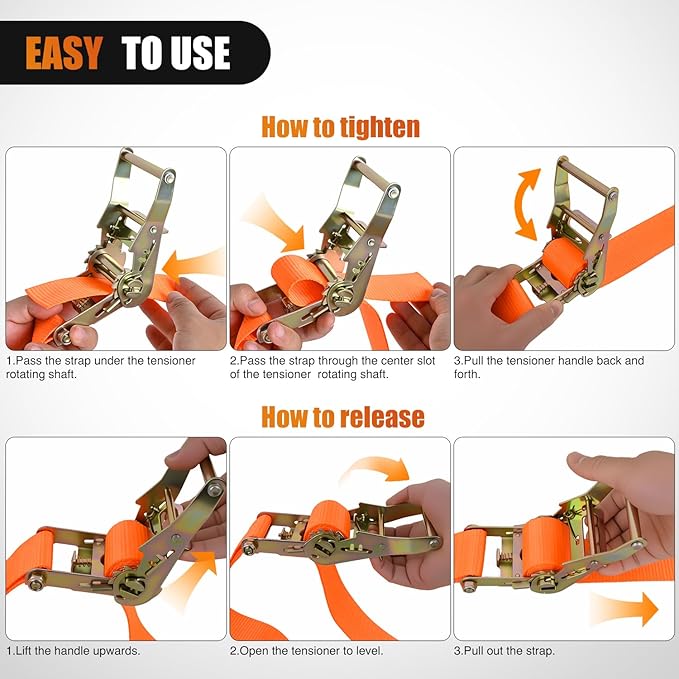 Nilight E-Track Ratchet Straps 2 Pack 2" x 12' Heavy Duty Orange Cargo Tie-Downs 4400 lbs Breaking Strength Standard E Track accessories Tie Down E-Track Spring Fittings for Cargo Vans Trucks Trailers