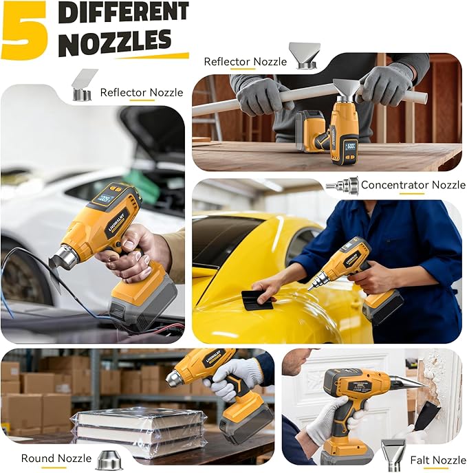 LIVOWALNY Cordless Heat Gun Compatible with Dewalt 20V Battery, 260W High Power Hot Air Gun (68°F-1112°F) & Airflow Control Digital Display for Shrink Wrapping Crafting(Battery Not Included)