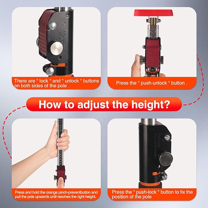 MOETER Adjustable Support Pole, 2 Pack Cabinet Jack Support Pole 57–98 Inch, Quick-Adjust Telescopic Support System with Non-Slip Pads for Cabinet Lift, Drywall, Home Renovation