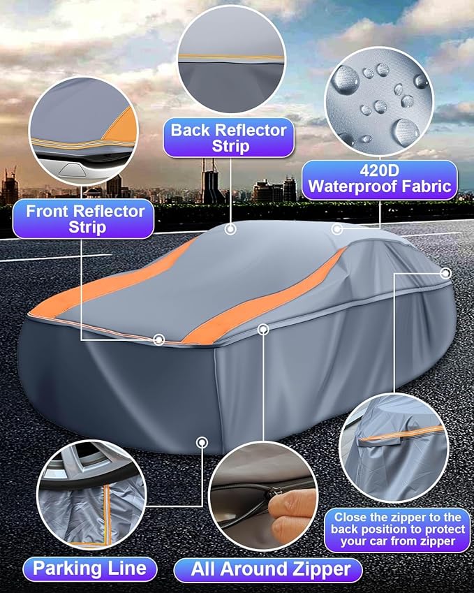 Full Enclosed Car Cover Universal Fit Wrangler 2 Door 1987-2025 YJ/TJ/JK/JL,Kia Soul,Honda fit,Chevy Trax,Encore,Kona/Veloster,HR-V 2015-2022 Fit Small SUV/Hatchback/Jeep Length up to 171 in