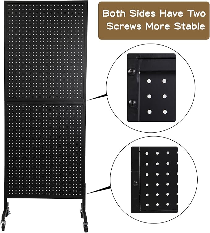 Eastern Tree Metal Pegboard Display Stand 2'x 5'with 30 Hooks, Pegboard Panels Display with Wheels, Peg Board Display Rack, Standing Pegboard Display- Black