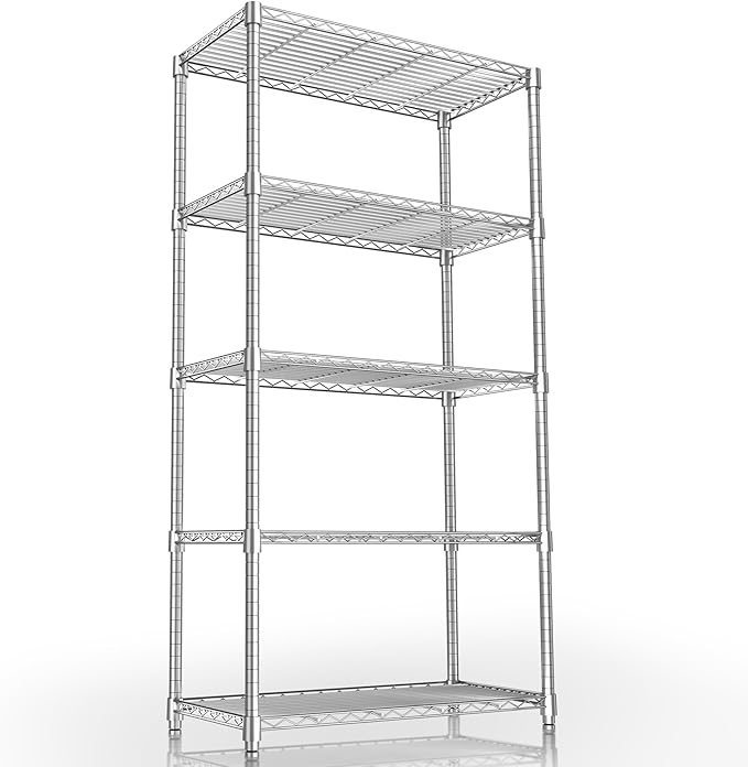 Xcity Storage Shelves, 5 Tier Heavy Duty Metal Shelving Unit, 2000 LBS Capacity Adjustable Steel Wire Shelf Organizer for Pantry, Kitchen, Garage, 14" D x 36" W x 72" H, Chrome