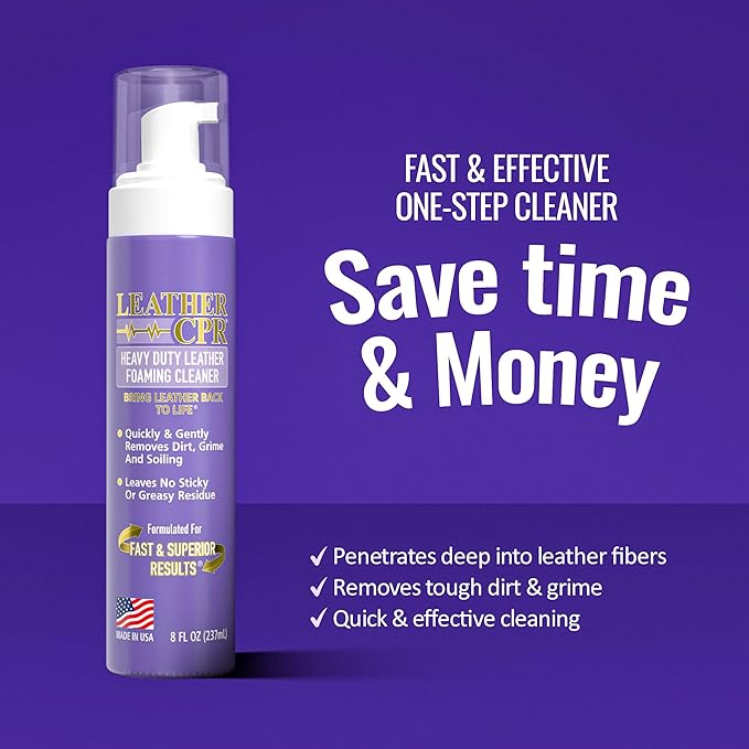 Leather CPR Heavy Duty Leather Foaming Cleaner - 8 oz (2 Pack) - Car Interior Cleaner For Heavy Dirt & Grime, Heavily Soiled Furniture Leather Cleaner For Couch, Car Seat, Purses, Shoes, Boots, & More