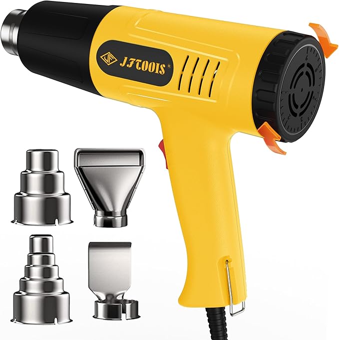 Heat Gun 572&1112℉ Dual Temperature Control Rapid Heating Heavy-Duty Hot Air Gun Kit, Includes 4 Nozzles, Suitable for Crafts, Heat Shrink PVC, and Paint Removal(JF-2001W)